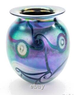 Robert Eickholt Iridescent Blue-green / Violet Art Glass Vase-signed- Dated'98