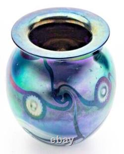 Robert Eickholt Iridescent Blue-green / Violet Art Glass Vase-signed- Dated'98