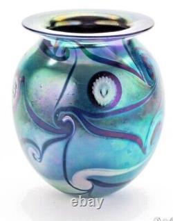 Robert Eickholt Iridescent Blue-green / Violet Art Glass Vase-signed- Dated'98