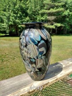 Robert Eickholt TALL Iridescent Blue Art Glass Vase Signed and Dated 2000