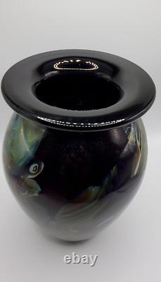 Robert Eickholt Vintage Blue Studio Art Glass Vase 2001 VLAG Signed 6.37 Tall