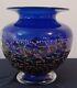 Robert HELD Cobalt Blue Gold Flecks and Decorative Art Glass Vase 7.25 Tall
