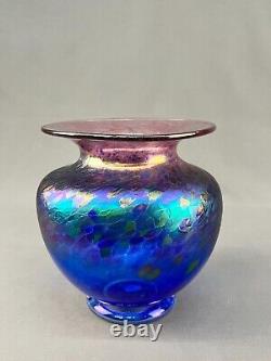 Robert Held Art Glass Blue Iridescent 7 1/2 Signed Vase MINT