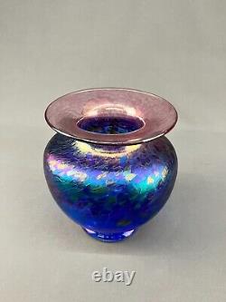 Robert Held Art Glass Blue Iridescent 7 1/2 Signed Vase MINT