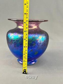 Robert Held Art Glass Blue Iridescent 7 1/2 Signed Vase MINT