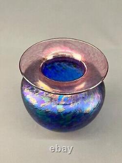 Robert Held Art Glass Blue Iridescent 7 1/2 Signed Vase MINT