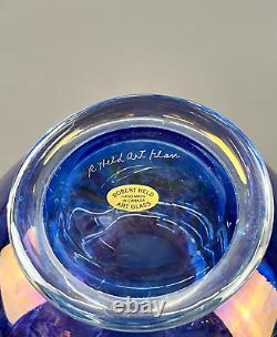 Robert Held Art Glass Blue Iridescent 7 1/2 Signed Vase MINT