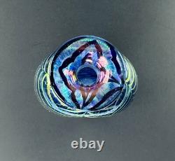 Robert Held Art Glass Hand Blown Bud Vase SIGNED Iridescent Blue Leaf Pattern