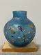 Robert Held Art Glass Signed Blue Glass Vase with Abstract Flowers Design