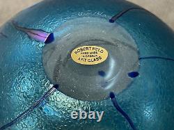 Robert Held Art Glass Signed Blue Glass Vase with Abstract Flowers Design