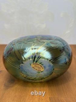 Robert Held Canada Art Glass Pillow Vase Blue Poppy Flowers withSticker Signed