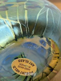 Robert Held Canada Art Glass Pillow Vase Blue Poppy Flowers withSticker Signed