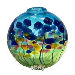 Robert Held Hand Blown Art Glass SIGNED Blue Poppy Flowers Mini Glass Vase 4.5