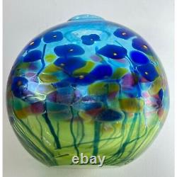 Robert Held Hand Blown Art Glass SIGNED Blue Poppy Flowers Mini Glass Vase 4.5