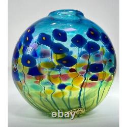 Robert Held Hand Blown Art Glass SIGNED Blue Poppy Flowers Mini Glass Vase 4.5