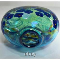 Robert Held Hand Blown Art Glass SIGNED Blue Poppy Flowers Mini Glass Vase 4.5