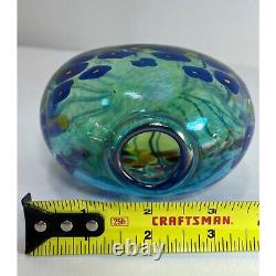 Robert Held Hand Blown Art Glass SIGNED Blue Poppy Flowers Mini Glass Vase 4.5