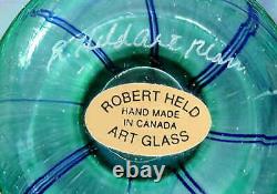 Robert Held Pulled Feather Large Art Glass Vase Iridescent Blue 10.5 Signed