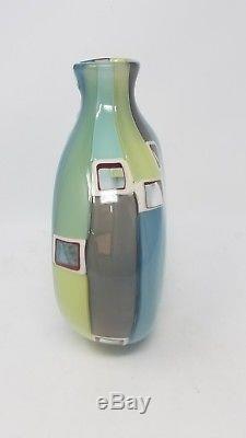 Robin Mix 2005 Decorative Glass Vase Signed 9 Tall Green Blue