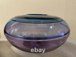 Robin Mix Incalmo Teal Blue Purple Studio Art Glass Bowl Banded Vase Signed 1990