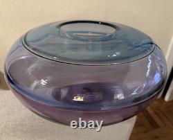 Robin Mix Incalmo Teal Blue Purple Studio Art Glass Bowl Banded Vase Signed 1990
