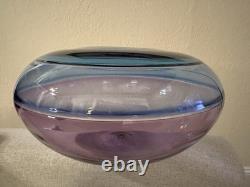 Robin Mix Incalmo Teal Blue Purple Studio Art Glass Bowl Banded Vase Signed 1990