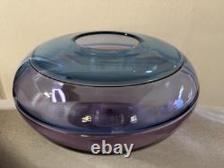 Robin Mix Incalmo Teal Blue Purple Studio Art Glass Bowl Banded Vase Signed 1990