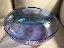 Robin Mix Incalmo Teal Blue Purple Studio Art Glass Bowl Banded Vase Signed 1990