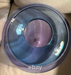 Robin Mix Incalmo Teal Blue Purple Studio Art Glass Bowl Banded Vase Signed 1990