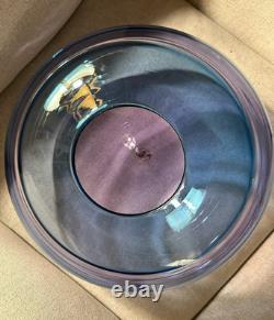 Robin Mix Incalmo Teal Blue Purple Studio Art Glass Bowl Banded Vase Signed 1990