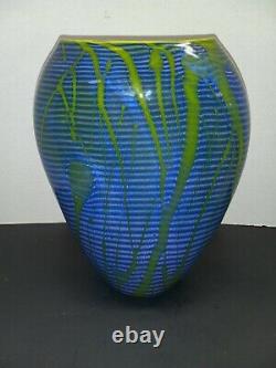 Rod Sounik Signed 1997 Blue and Green Art Glass Vase Columbus, Ohio Artist #837