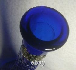 Rossini Empoli Italy Cobalt Blue Glass Decanter Diamond Cut Genie Bottle Vintage