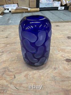 Royal Cobalt Blue Modern Glass Vase WithEtched Geometric Pattern Centerpiece/Decor