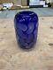 Royal Cobalt Blue Modern Glass Vase WithEtched Geometric Pattern Centerpiece/Decor