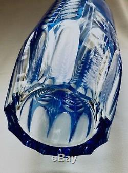 Russian Soviet Period Cameo Diamond Cut Blue To Clear Unique Large Crystal Vase