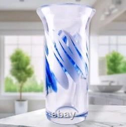 S Bloom Murano Style Hand Blown Blue Swirl Art Glass Vase 12.75 Tall Signed