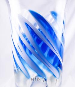 S Bloom Murano Style Hand Blown Blue Swirl Art Glass Vase 12.75 Tall Signed