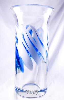 S Bloom Murano Style Hand Blown Blue Swirl Art Glass Vase 12.75 Tall Signed