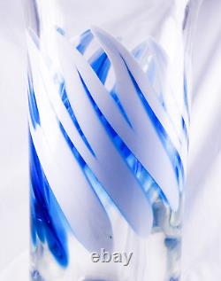 S Bloom Murano Style Hand Blown Blue Swirl Art Glass Vase 12.75 Tall Signed