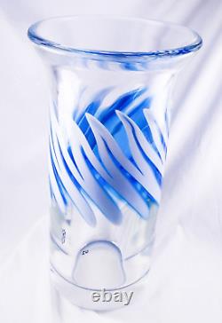 S Bloom Murano Style Hand Blown Blue Swirl Art Glass Vase 12.75 Tall Signed