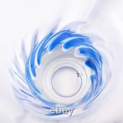 S Bloom Murano Style Hand Blown Blue Swirl Art Glass Vase 12.75 Tall Signed