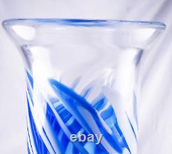 S Bloom Murano Style Hand Blown Blue Swirl Art Glass Vase 12.75 Tall Signed