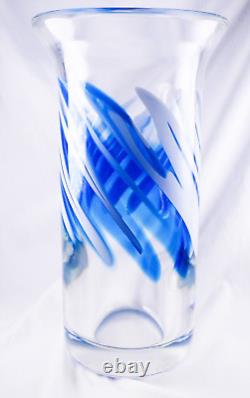 S Bloom Murano Style Hand Blown Blue Swirl Art Glass Vase 12.75 Tall Signed