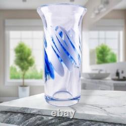 S Bloom Murano Style Hand Blown Blue Swirl Art Glass Vase 12.75 Tall Signed