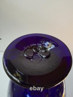 S Lundberg Glass Art Starry Night Cobalt Blue Vase Moon Stars 2000 Signed