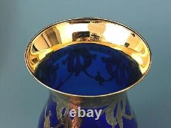 SC Line Italy Venitian Gold Encrust Hurricane Bouquet Vase Cobalt Blue Art Glass