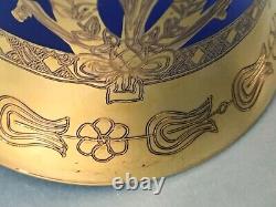 SC Line Italy Venitian Gold Encrust Hurricane Bouquet Vase Cobalt Blue Art Glass