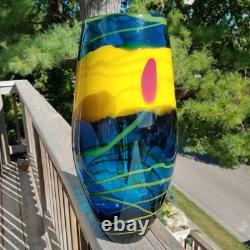 SDS Seapoot Art Glass Vase 14 LARGE 7.5 POUNDS Center Piece Red Blue Yellow