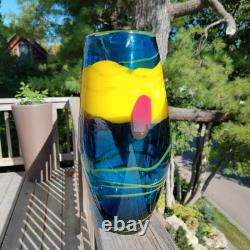 SDS Seapoot Art Glass Vase 14 LARGE 7.5 POUNDS Center Piece Red Blue Yellow