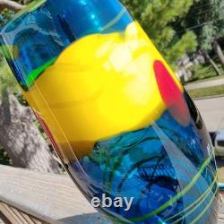 SDS Seapoot Art Glass Vase 14 LARGE 7.5 POUNDS Center Piece Red Blue Yellow